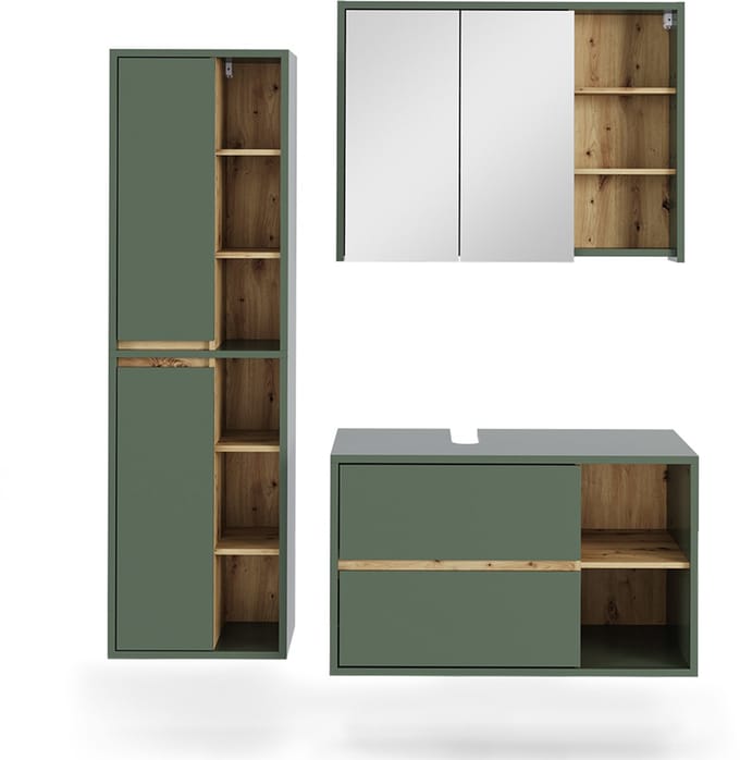 Vicco Badkamermeubelset Viola, Groen/Artisanaal eiken, 3-delig