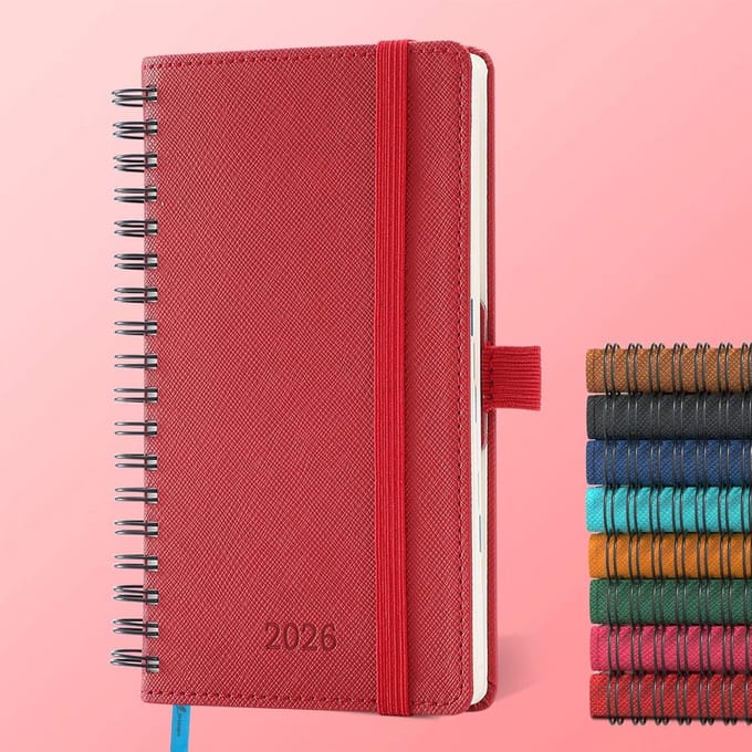 Pocket Agenda 2026 A6 Weekplanner Compact - 12 Maanden Jan t/m Dec - Rood Zacht PU Leer