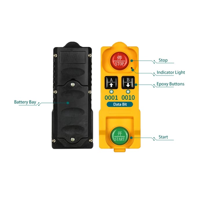 2-knops afstandsbediening en 1-kanaals controller voor waterpomp DC12-80V geel
