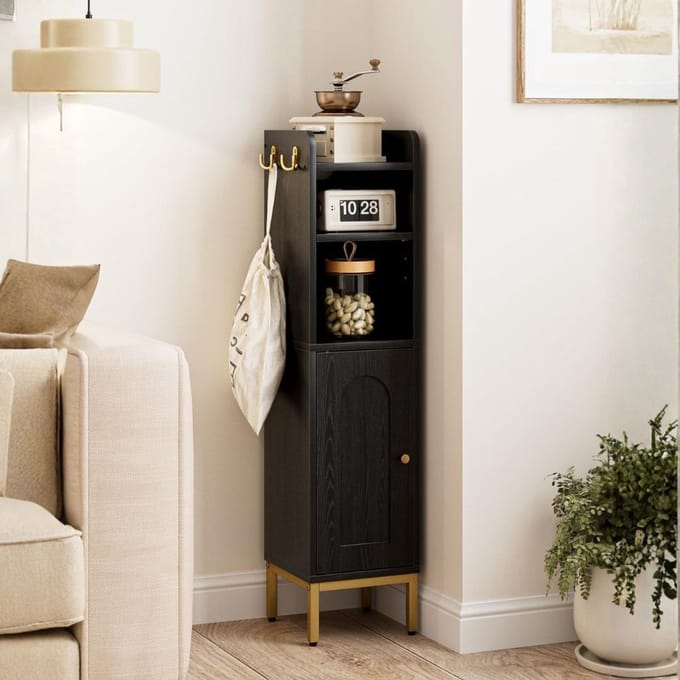 Badkamerkast Smal – Rotan Design Opbergkast, Waterbestendig Vrijstaand Kastje met Deur, Multifunctioneel, 84 cm Hoog