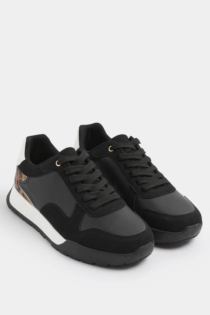 Yours Zwarte Hardloopschoenen Met Luipaardprint En Extra Brede Eeepasvormsize 42EEE