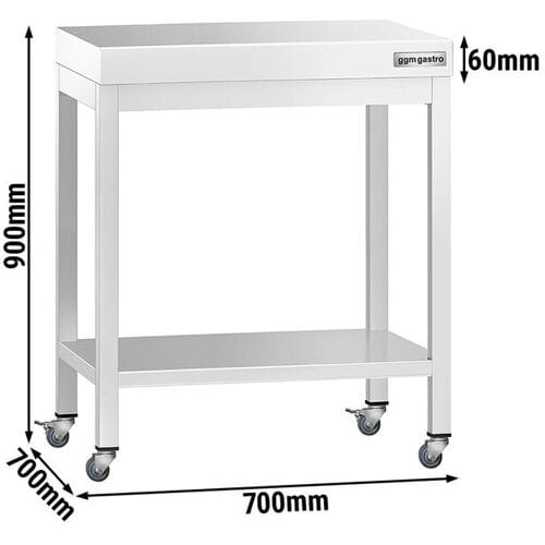 GGM Gastro Edelstahl Arbeitstisch PREMIUM - 700x700mm - mit Grundboden & Rollen