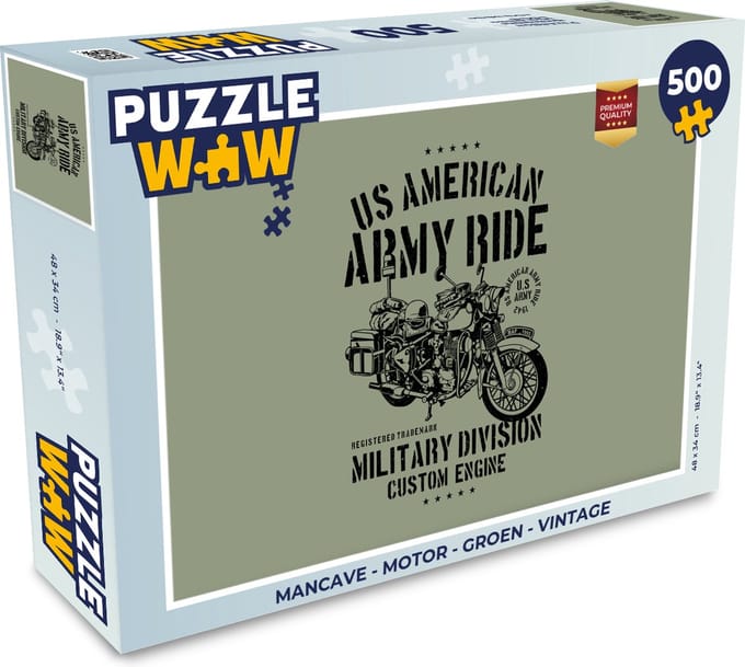 Puzzel Mancave - Motor - Groen - Vintage - Legpuzzel - Puzzel 500 stukjes