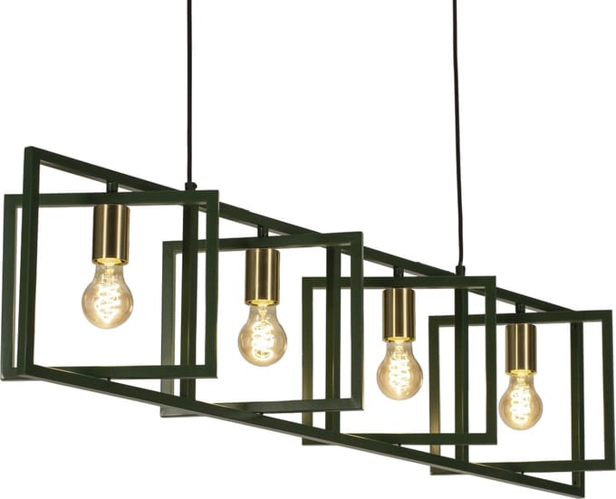 Lumidora Hanglamp 74666 - ROTAX - 4 Lichts - E27 - Groen - Goud - Messing (kleur) - Metaal