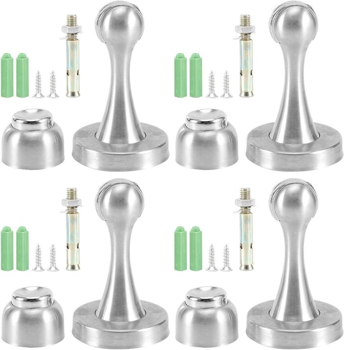 Deurstopper Set - Muurbeveiliging - Deuren Ophouden - Sterk Magnetisch - 4 Stuks - Zilverkleurig
