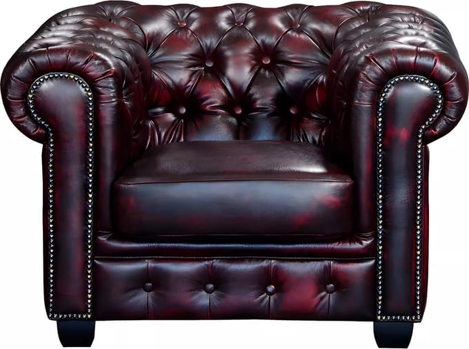 Vente-unique Fauteuil chesterfield BRENTON 100% buffelleer - cherry