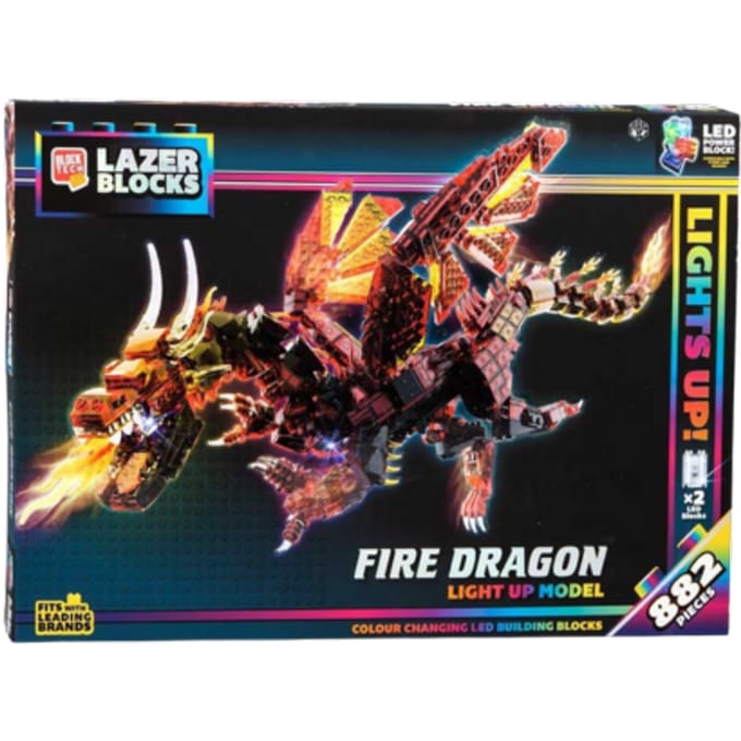 Block Tech Lazer Blocks Fire Dragon Light-Up Building Set – 882 st
