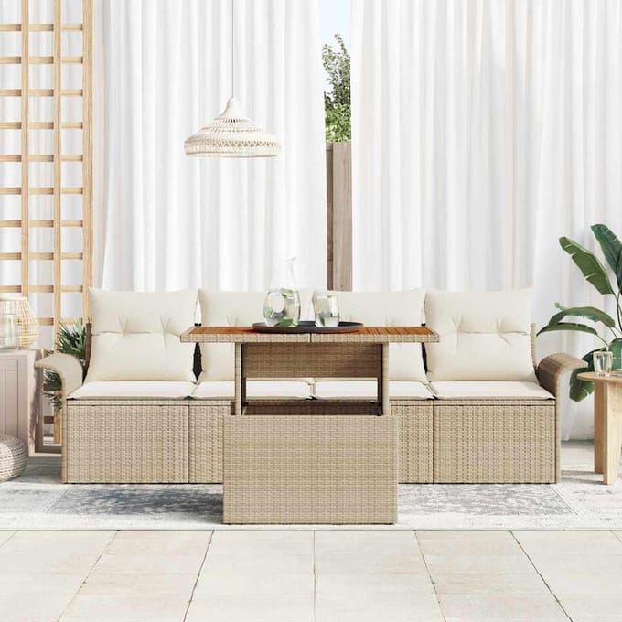 vidaXL - Tuinbank - Set - 5 - st - Beige - en - Crème - poly - rattan