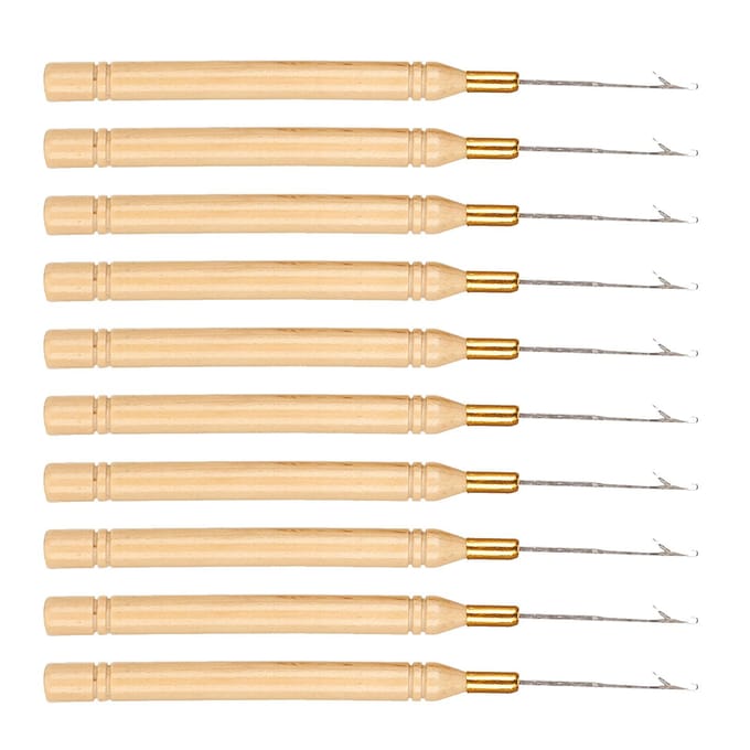 10 stuks Haaknaald Houten Handvat Hairextension Haaknaald Pruiken Gereedschap beige