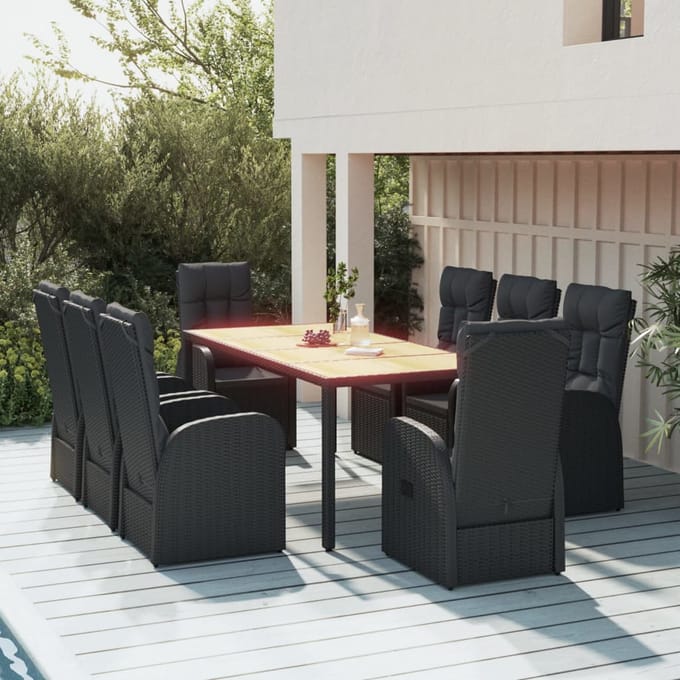vidaXL - 9-delige - Tuinset - poly - rattan - zwart