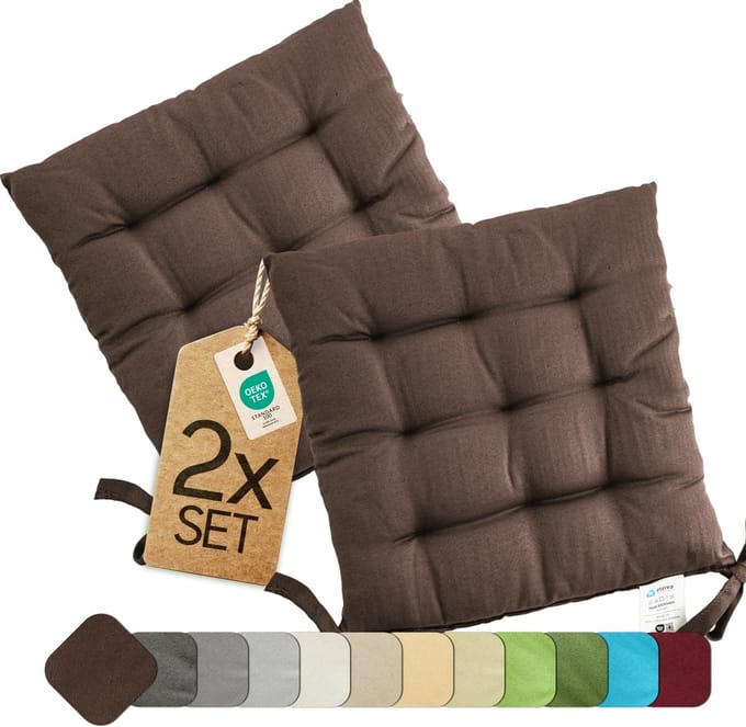 etérea Basic Zitkussen Stoelkussen - Seat Cushion 2 Stuk - 40x40 cm - Bruin