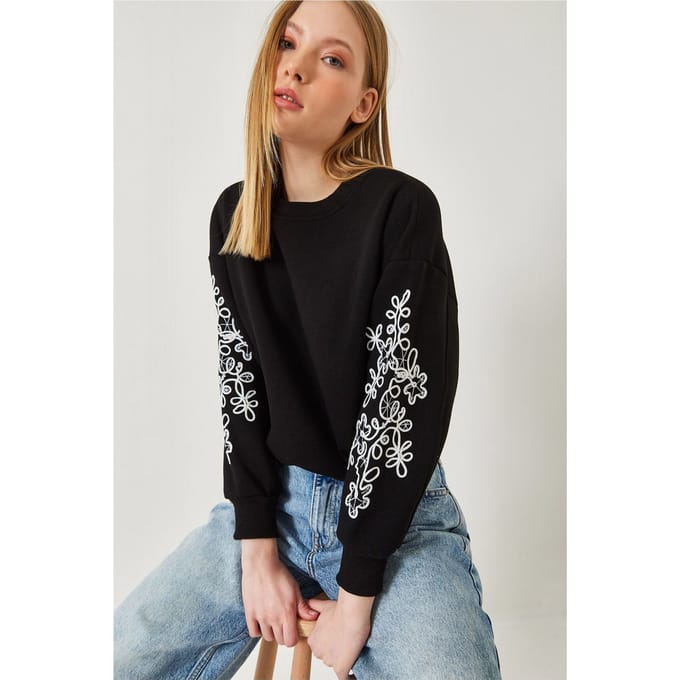 Geborduurd Sweatshirt met Ronde Hals en Lange Mouwen