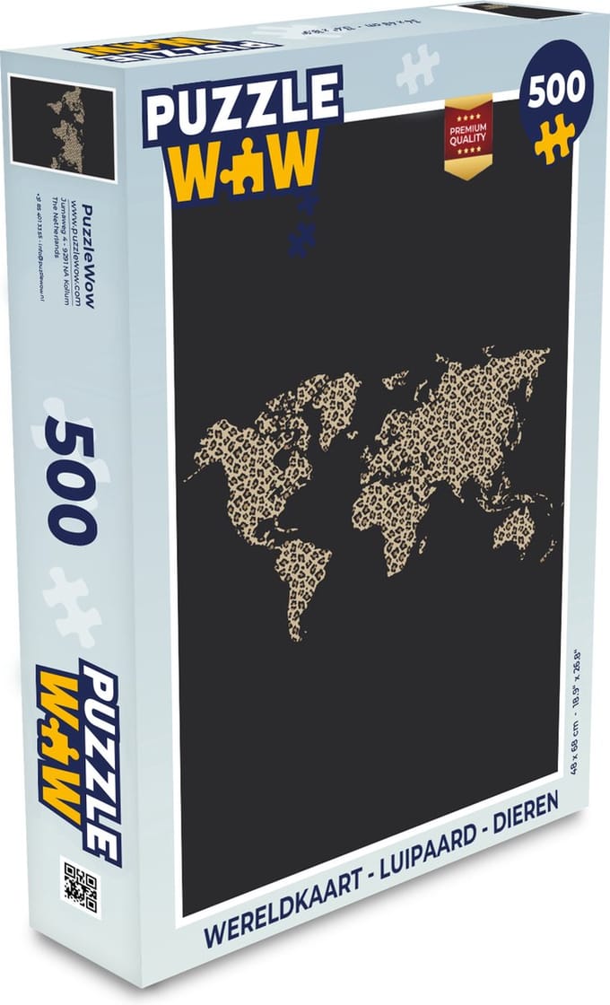 Puzzel Wereldkaart - Luipaard - Dieren - Legpuzzel - Puzzel 500 stukjes