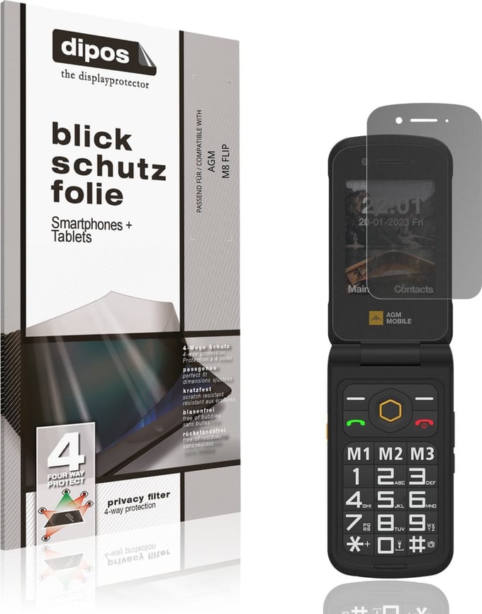 dipos – Matte Privacy Screenprotector geschikt voor AGM M8 FLIP | Anti-Spy Beschermfolie
