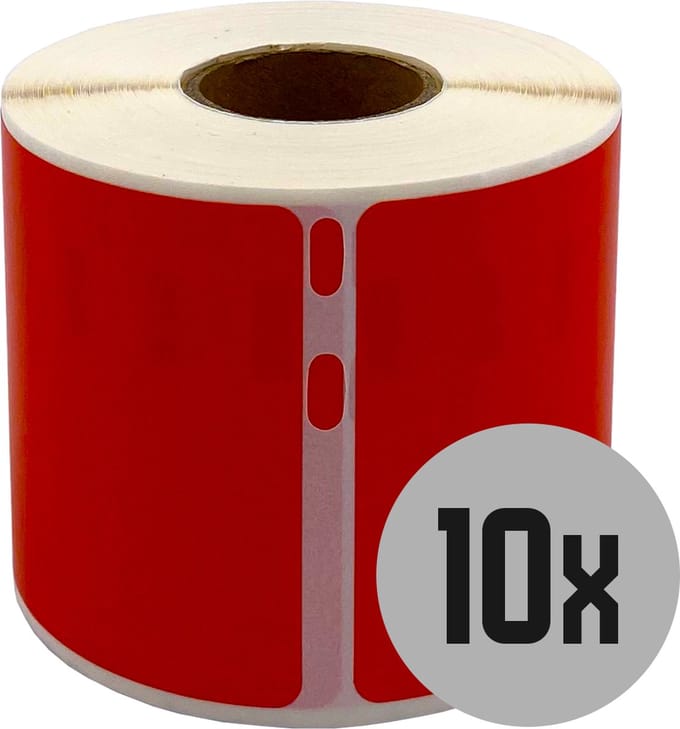 DULA Dymo kompatible Etiketten, S0722430 99014, 101 x 54 mm, Rot, Permanent, 10 Rollen, 220 Etiketten pro Rolle