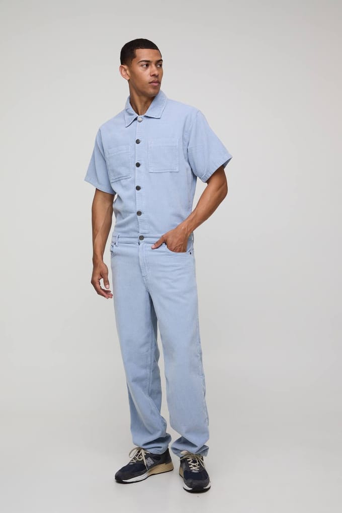Relaxed Acid Wash Corduroy Boilersuit | Light Blue | Size Medium