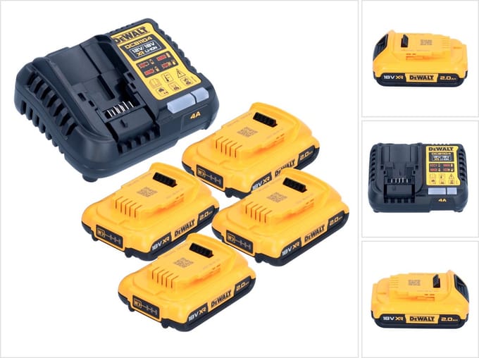 DeWalt DCB 1104 D4 accu-starterset 12 V / 18 V 4x accu 2,0 Ah + DCB 1104 oplader