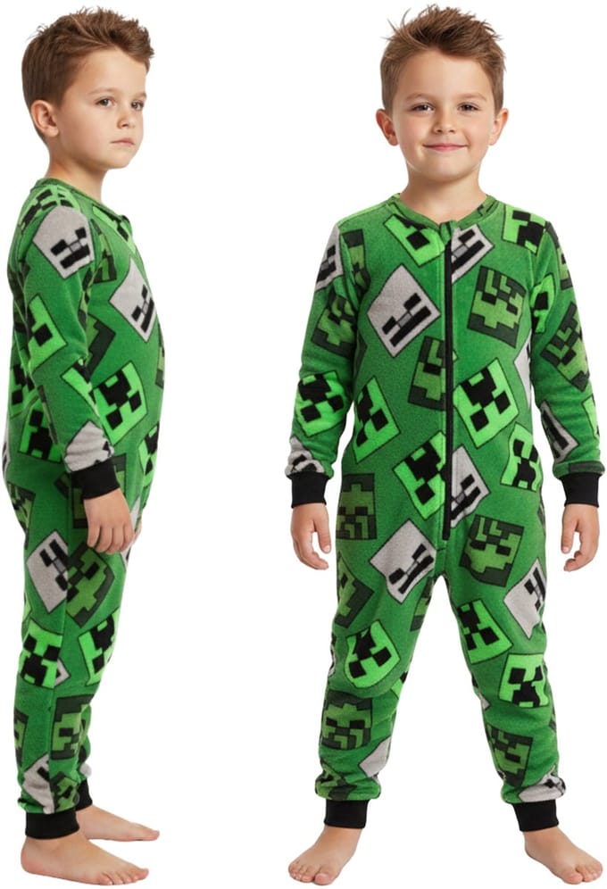 Minecraft Creeper POLARE pyjama voor jongens, WARME OVERALL, pyjama MET RITS