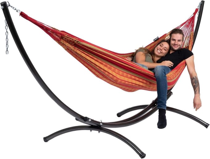 Hangmat met frame - Dubbele hangmat - Ontspannen in tuin - XXL formaat - 280x180 cm - Arc