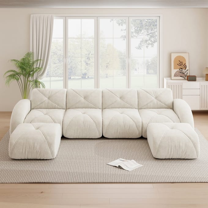 MODFU Modulaire U-Bank - Frameloos En Antislip - Modern - Voor Woonkamer - Chenille - Wit