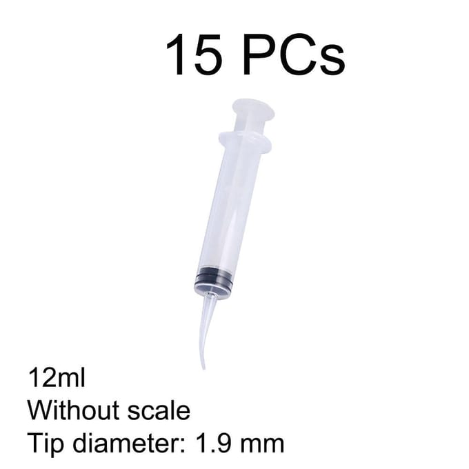 15 Pièces Seringue d'Irrigation Dentaire Jetable 12 ml Pointe Courbée 1,7 mm 1,9 mm Pour Usage Dentaire Avec Graduation white