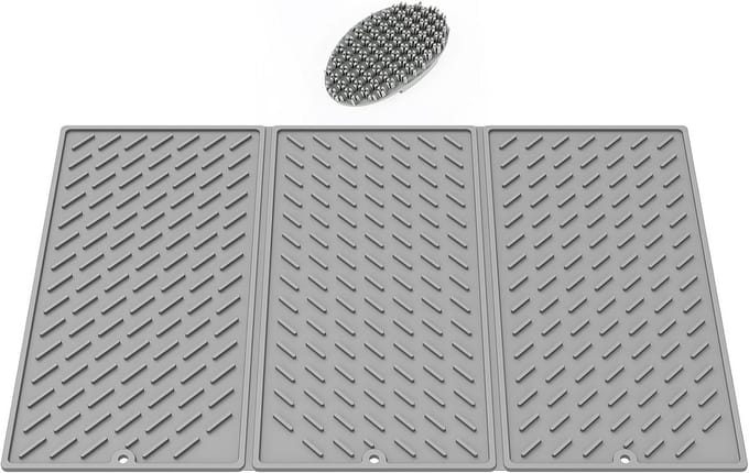 Afdruipmat met borstel - opvouwbaar - antislip - hittebestendig - spoelbakmat - silicone