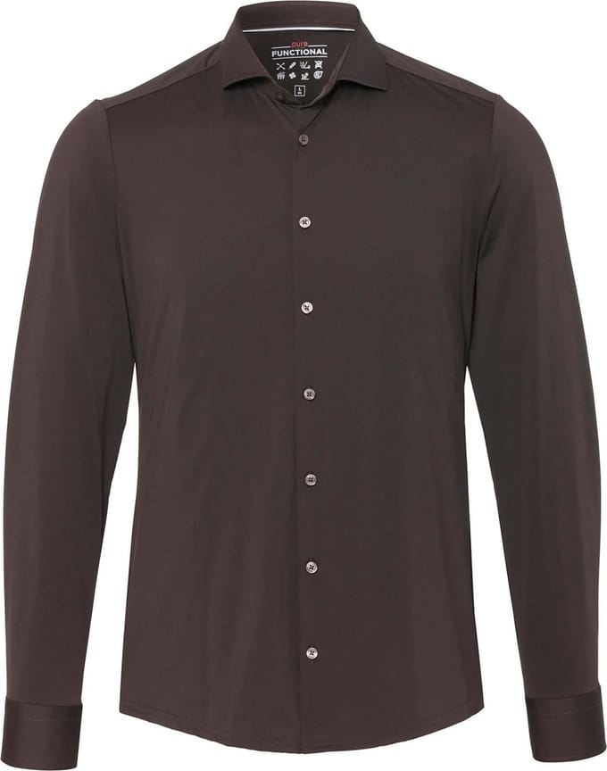Pure The Functional Shirt Donkerbruin - Maat 45 - Heren - Overhemden Formeel