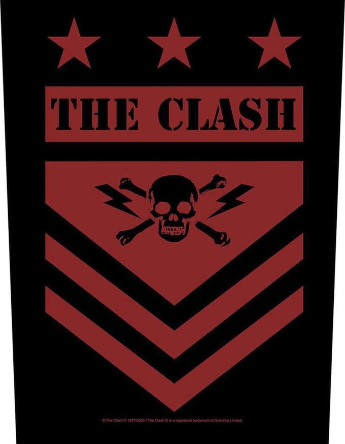 The Clash - Military Shield Rugpatch - Zwart/Rood
