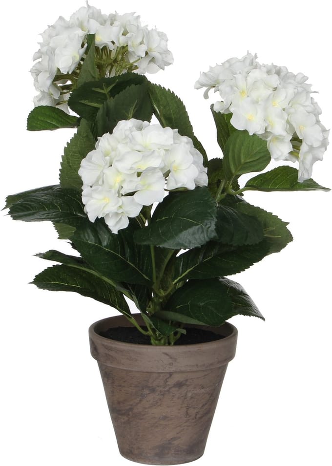 Mica Decorations Hortensia Kunstplant in Bloempot Stan - H40 x Ø35 cm - Wit