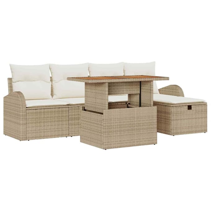 vidaXL Tuin Sofa Set 6 st Beige poly rattan