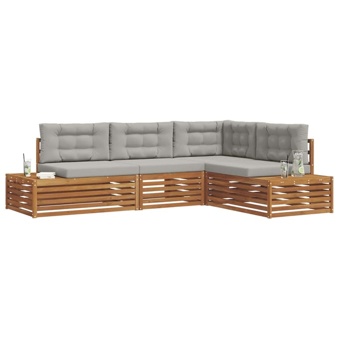 vidaXL - 5 - st - Buiten - bank - set - Massief - Acacia - Hout - en - Polyester