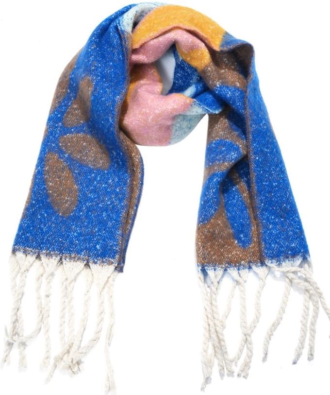 Wintersjaal blauw - bloemen - 190x40 - zachte sjaal