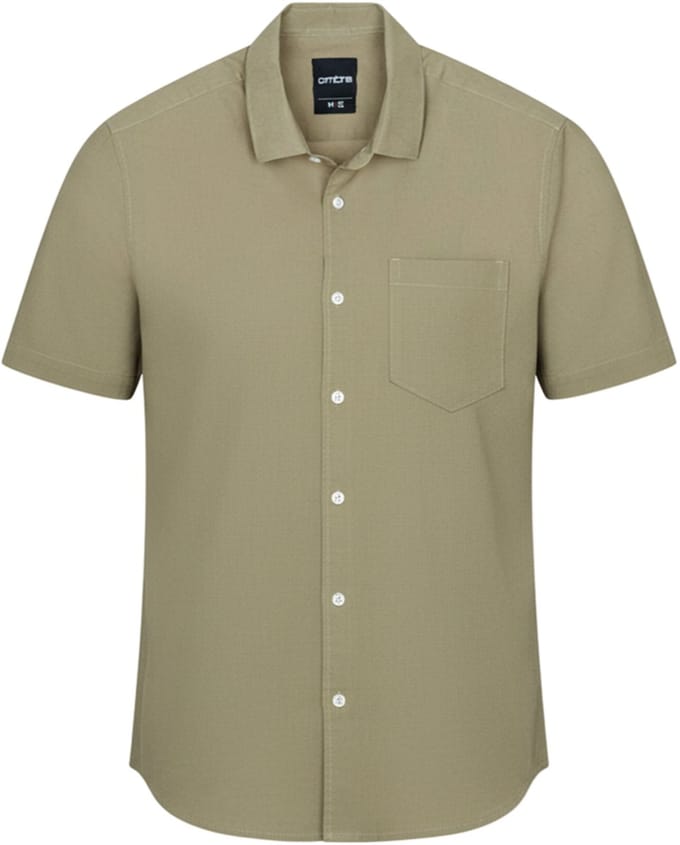 OMBRE Overhemd - Regular Fit - Katoen - Korte Mouw Olijf S