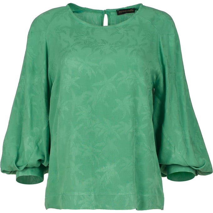 Groene jacquard top met bisschopsmouwen