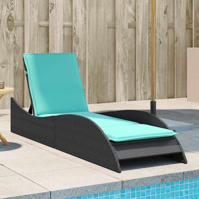 vidaXL - Ligbed - met - kussen - zwart - 60x205x73 - cm - poly - rattan