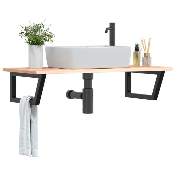 vidaXL - Badkamer - wandschap - staal - en - massief - eikenhout