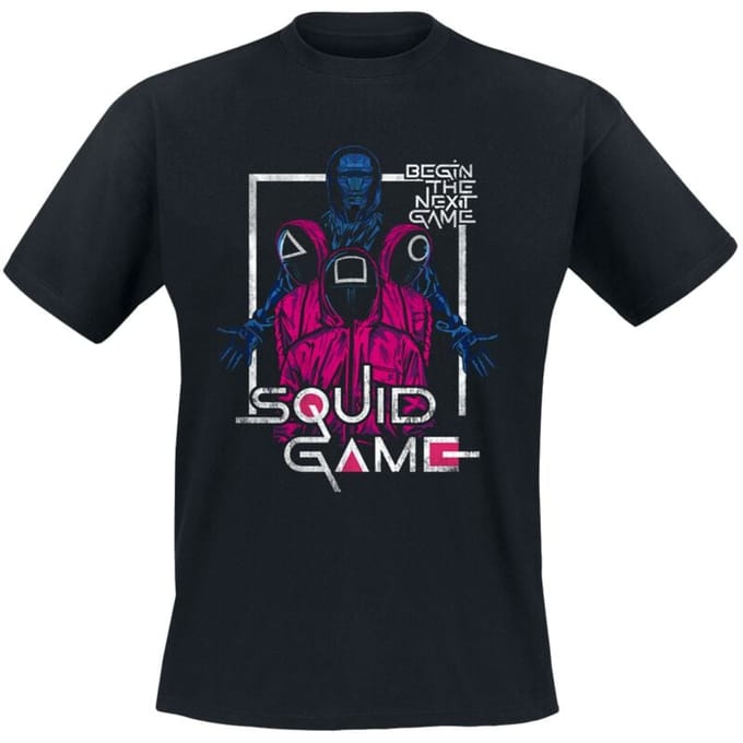 Squid Game T-shirt - Front Man And Guards - L tot 3XL - voor Mannen - zwart