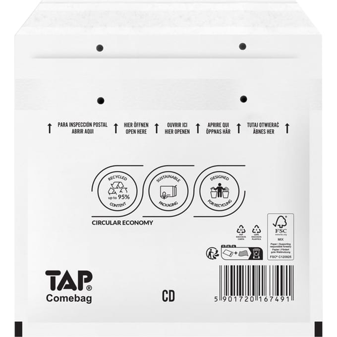 Envelop TAP Comebag luchtkussen tbv CD 200x175mm 100 stuks