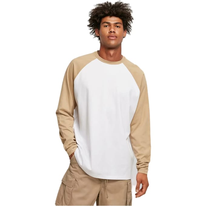 Urban Classics - Organic Oversized Raglan Longsleeve shirt - 3XL - Wit/Beige