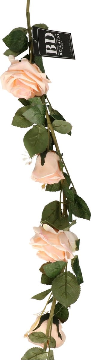 Bellatio Design Kunstbloem slinger rozen - 145 cm - perzikroze - bruiloft versiering - guirlande - decoratie
