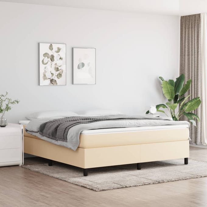 vidaXL - Boxspring - bed - stof - crèmekleurig - 180x200 - cm