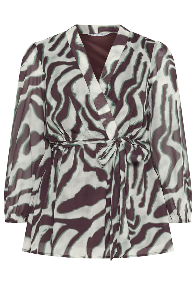 Yours London Grijze Wikkeltop Met Zebraprint Size 40