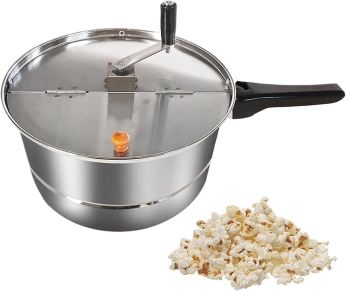 Popcorn Maker - Popcorn Pan - Thuis Snacks Maken - Ingebouwde Roerpeddel - 28 x 28 x 25 cm - Zilver