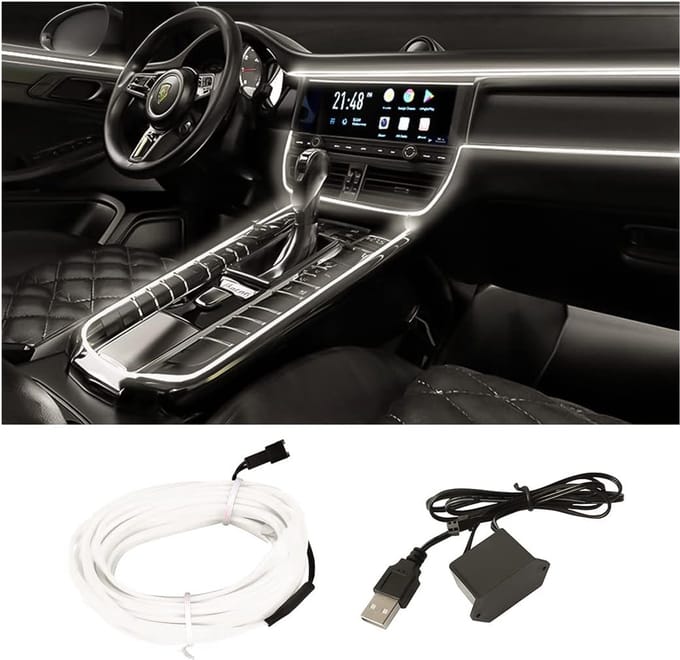 LED-lichtstrip voor het auto-interieur, 500 cm, sfeerverlichting voor de decoratie van het auto-interieur, ter decoratie van de auto (wit)
