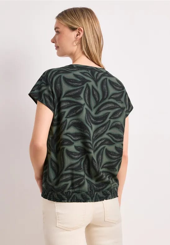 Blouseshirt met gespleten hals en smokdetail