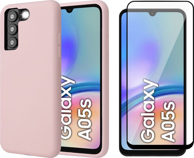 Hoesje geschikt voor Samsung Galaxy A05s - Screenprotector Volledig Dekkend Glas - Mat Back Case Roze