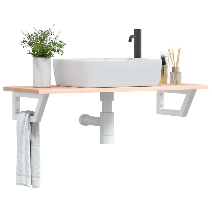vidaXL - Badkamer - wandschap - staal - en - massief - eikenhout