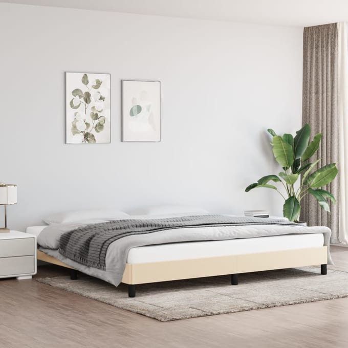 vidaXL - Bedframe - zonder - matras - stof - crèmekleurig - 200x200 - cm