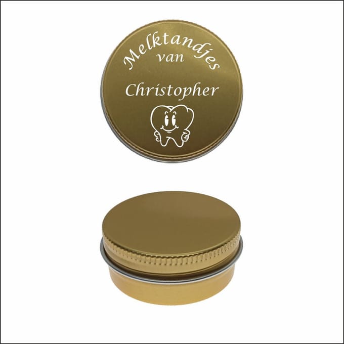 Melktanden Blikje Met Naam Gravering - Christopher