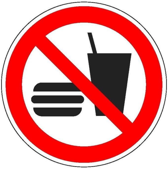 Verboden eten en drinken sticker - ISO 7010 - P022 200 mm